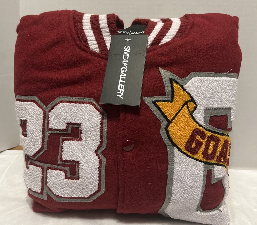 NWT SneakGallery Goat burgundy/ white sleeve Lettermans Varsity Jacket #23 Small